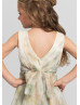Vintage Floral Ivory Sage Multi Printed Tulle Flower Girl Dress